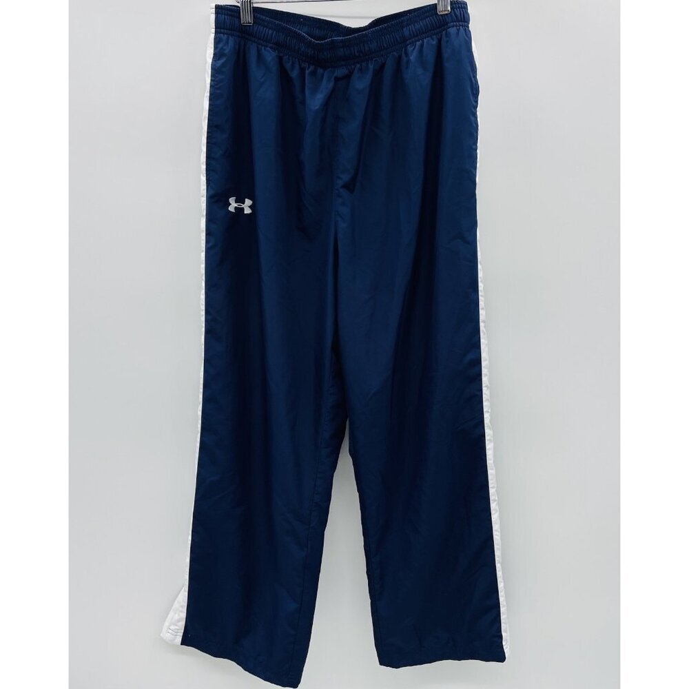 Under Armour Mens XL Drawstring Loose Fit Warmup Windbreaker Pants in Blue/White